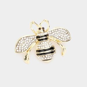 Gold Black Stripe Rhinestone Crystal Honey Bee Brooch Pin Fashion Accessories